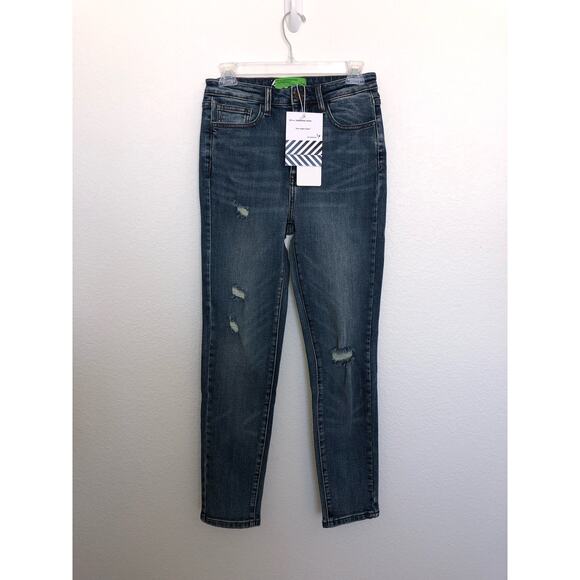 Sandrine Rose High Waisted Straight Fit Indigo Distressed Jeans - 24 - Picture 1 of 7